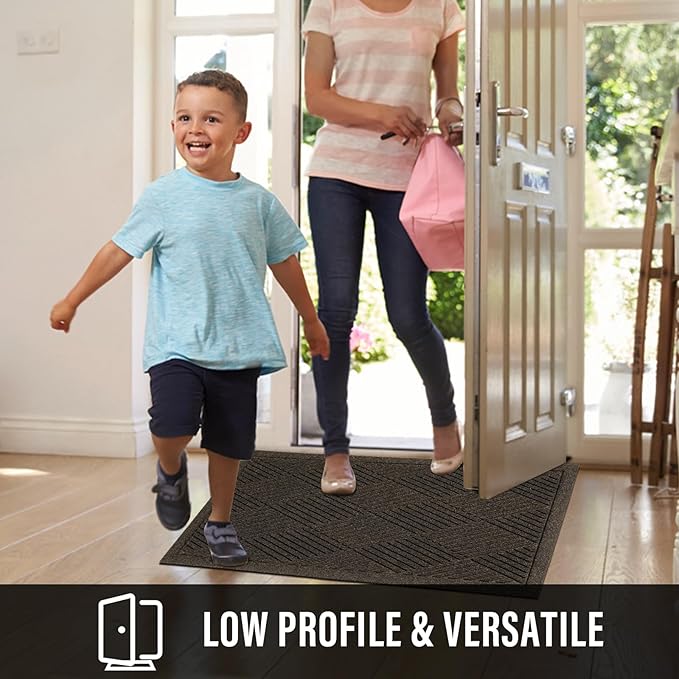 Sturdy Front Door Mat, Absorbent Muddy Dirt Resist Welcome Door Mats Outdoor Indoor, Stain and Fade Resistant, Non-Slip Rubber Backing Low Profile Doormat for Entryway, 47×32, Brown