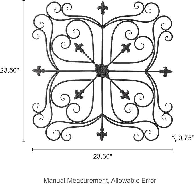 Glitzhome Vintage Wall Decor, Black Artistic Beauty Metal Garden Ornament Powder-Coated Matte Black Finish Charming Fleur-de-lis Outdoor Indoor Decoration