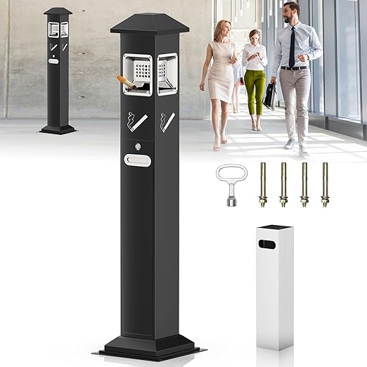 SWANSOFT 48In Outdoor Trash Can, Waterproof Commercial Trash Cans with Removable 5L Large Capacity Inner Bucket & Fixed Base for Patio, Office, Park, Gardens, Hotels, Stainless Steel Trash Bin