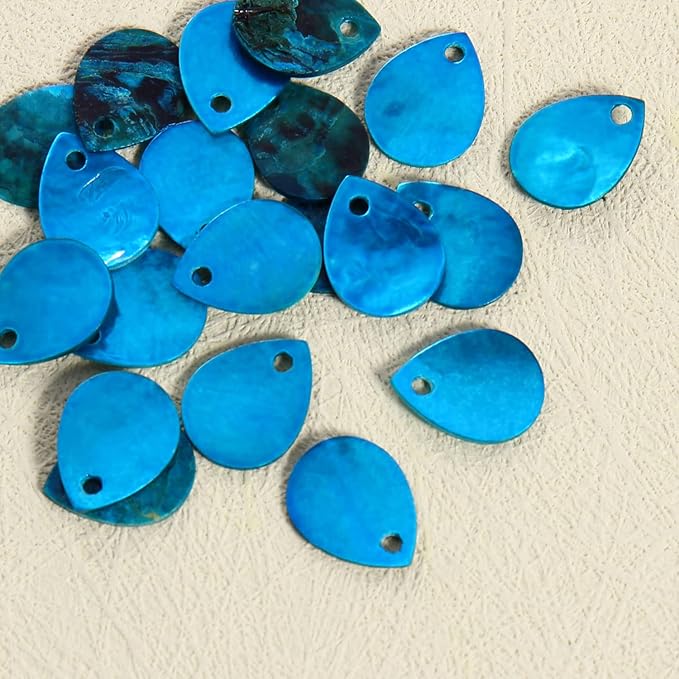 Firstmeet 60pcs Shell Beads Natural Mussel Shell Waterdrop-Shape Charm Beads with Iridescent Back for Handcraft Jewelry Making(DIY-1023-Sea Blue-WD)