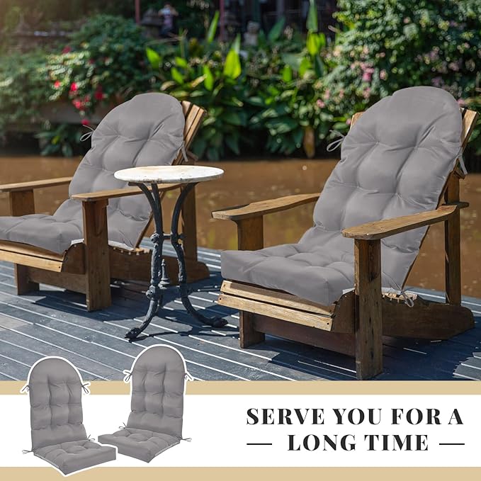Geelin 4 Pcs Adirondack Chair Cushion High Back Patio Rocking Chair Cushion 44 x 19 x 4 Inch Tufted Weather Resistant Fade Resistant Seat for Patio Rocking Seat (Light Gray)