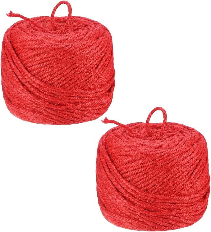 2-Pack Natural Jute Twine String, 3mm x 328ft/100m Long Garden Twine Balls for Crafts/Gift Wrapping/Gardening Plants, Durable Plant Ties Thick Rope [Red]