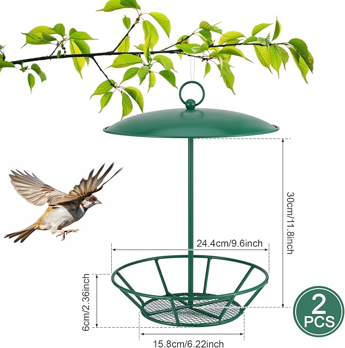 2 Pcs Suet Feeder Cylinder Bird Feeder S-6-2 Seed Cake Feeders Green Metal Feeders for Hanging Garden Backyard Outdoors Wild Birdfeeding