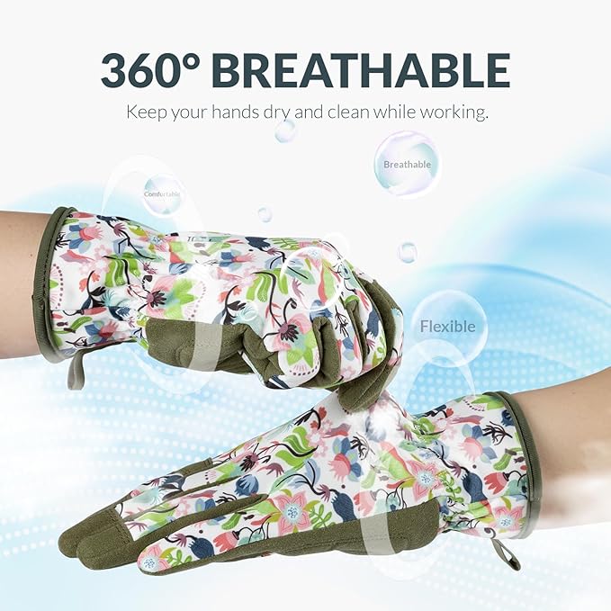 Baidast Garden Gloves, Breathable Leather Gardening Gloves Thorn Proof for Digging, Planting, Pruning