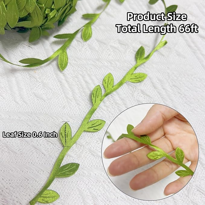 66 ft Leaf Ribbon, Artificial Eucalyptus Garland Rattan Leaf String, Decorative Jungle Wild Green Plant Leaves for Baby Shower Home Wedding Party Spring Decor Balloon Garland Wreaths DIY Craft