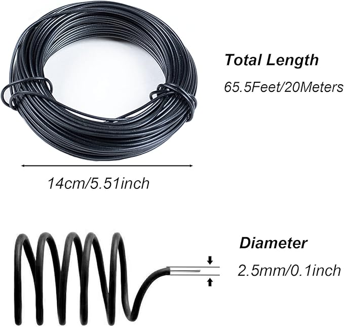 65.5 Feet Twist Ties for Climbing Plants Green Gear Ties Garden Plant Wire Outdoor & Indoor Plants Supporting Tree Tomatoes Vegetables Tape (Diameter - 2.5MM)