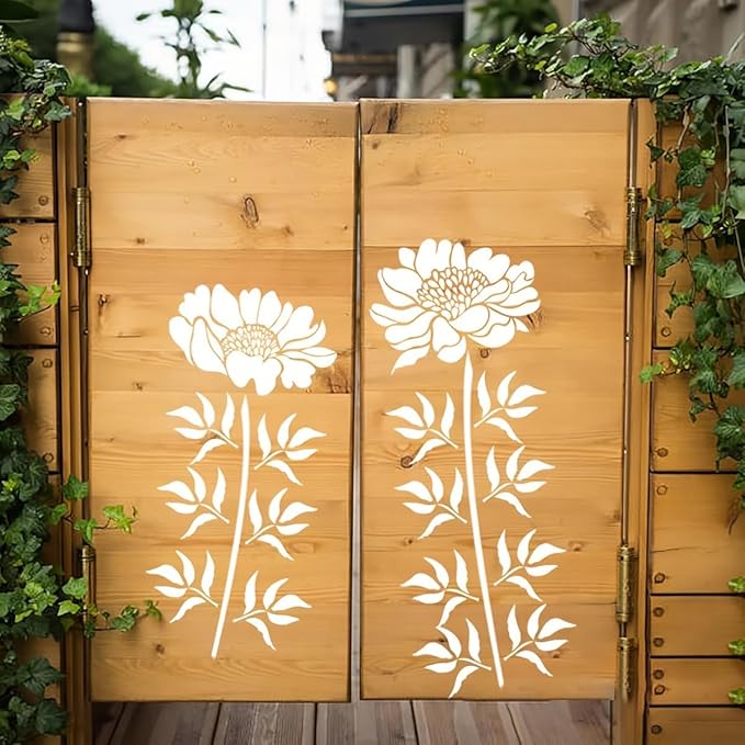 6 Pcs Large Flower Stencils for Painting, 14 X 12 Inch Flower Stencils for Crafts Reusable, Wood and Wall Stencils for Painting Large Pattern, DIY Templates Holiday Wall Paper (E)