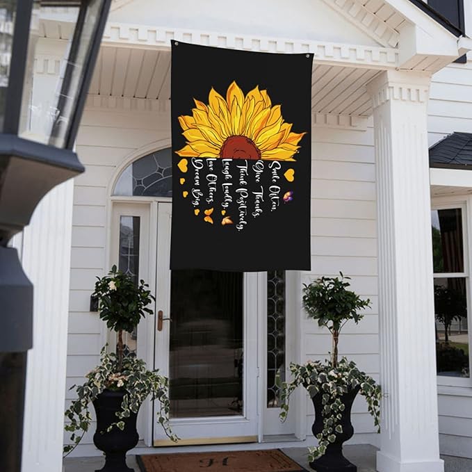 Sunflower Smile Often Think Positively Give Thanks Laugh Loudly Love Others Dream Big Flag 3x5 Ft Garden Yard Banner Outdoor Decorative Sign