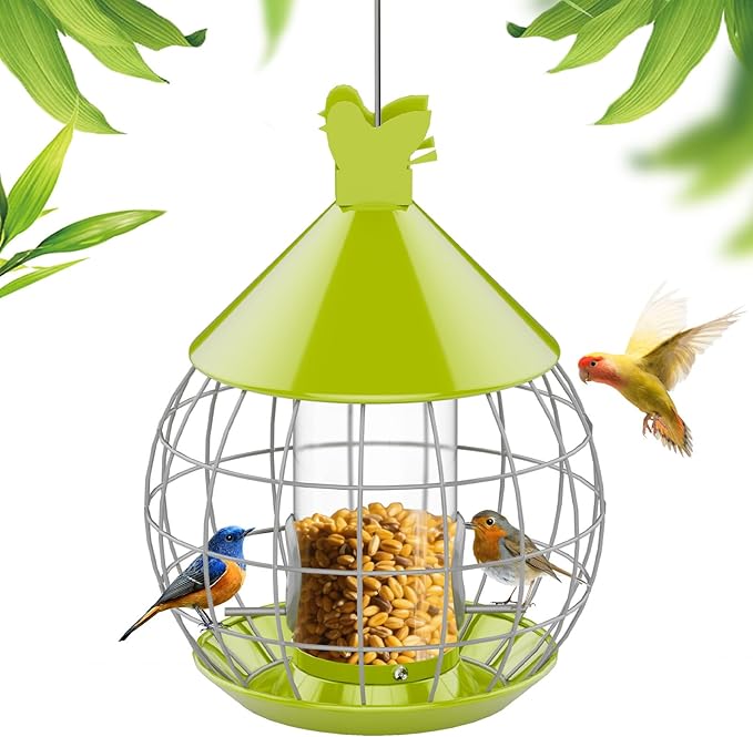 Bird Feeder Squirrel Proof with Caged Design,Metal Hanging Bird Feeder for Outdoor Use, Easy to Fill & Detachable Cleaning, Ideal for Small Birds Like Finches Wrens Chickadee