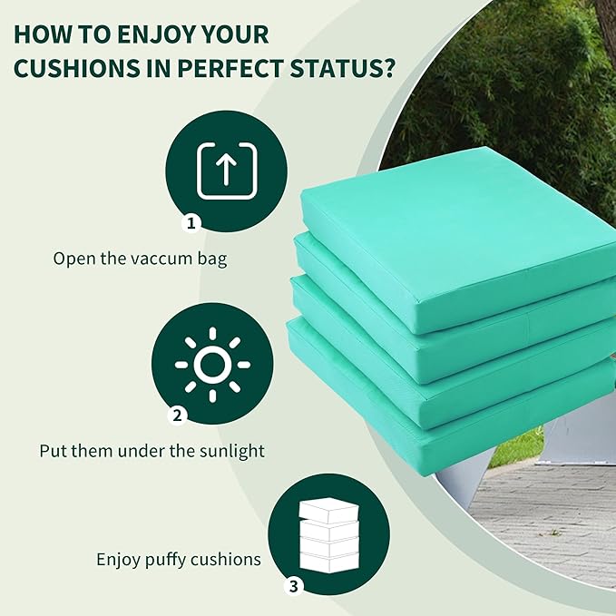 coolboss Outdoor Chair Cushions Set of 4, Outdoor Cushions for Patio Furniture, Water Resistant Chair Cushions for Outdoor Furniture Square Corner Patio Cushions with Non-Slip Ties, 18.5"x16"x3, Teal