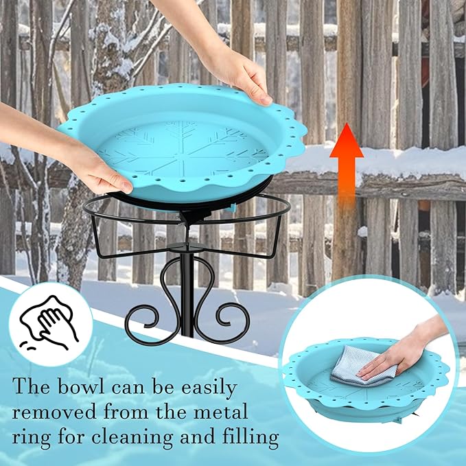 Heated Bird Baths for Outdoors, 100W Heated Birdbath Bowl for Outdoors for Winter with 5-Prong Metal Base Thermostat Control, Heated Bird Bath for Outside Winter Garden Patio Yard Lawn (Blue)