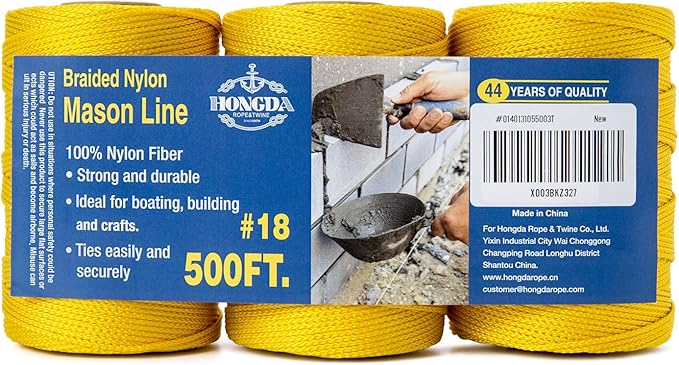HONGDA Mason Line, 250 Feet #18 Braided Nylon Mason line String Perfect for Masonry Jobs and for The Layout of General Construction, Gardening, DIY Project, Yellow