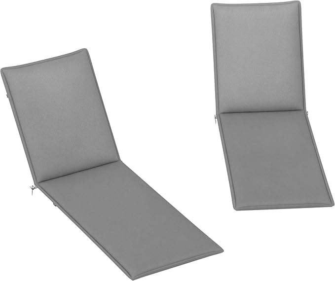 Outsunny Outdoor Lounge Chair Cushion Set of 2, UPF50+ 200gsm Fabric and 25D High-Density Foam, Foldable Patio Chaise Lounge Cushion Set, Fade Resistant for Lawn Pool, 76" x 23", Gray