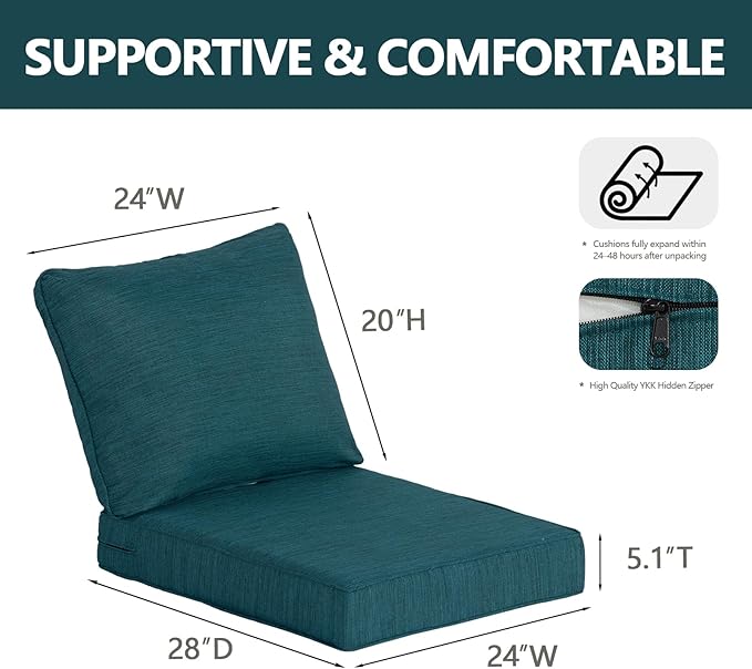 Goodgoods 24 x 28 Outdoor Patio Deep Seat Cushions 2-Pack, 1000+ Hours Fade-Resistant & Water-Resistant Outdoor Furniture Chair Cushions with 30D High-Resilience Foam for Sofa Chair, Malachite