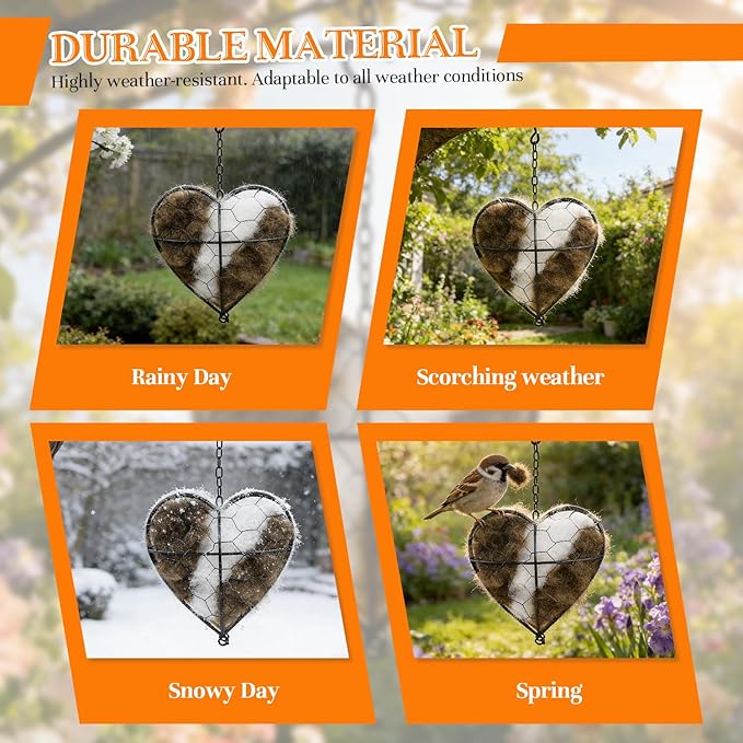 Handmade Alpaca Fiber Bird Nesting Heart,Refillable Hummingbird Nest Holder,Birds Nests Material Holder,Winter Tree Shelter for Wild Bird,Hummingbird Houses Nest Boxe for Outside Garden Art Birdhouse