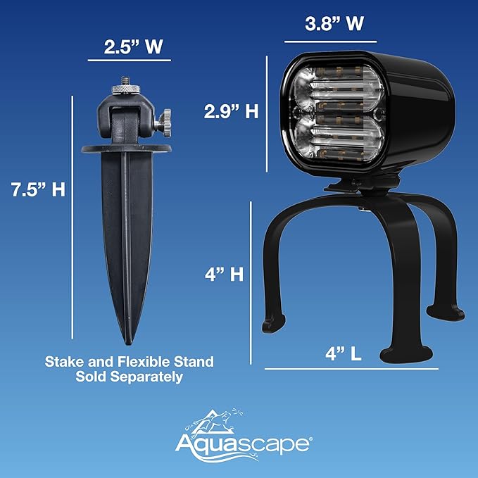 Aquascape Wide-Angle Underwater LED Light, 8-Watt, Smart Control Compatible, Expansive 90° Beam, Rock Wall Mountable, 84077