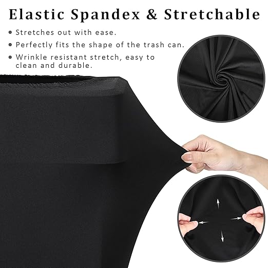 BSTKEY 23 Gallon Stretch Spandex Trash Can Cover, 2 Pack Outdoor Fitted Waste Container Rectangular Garbage Can Covers for Wedding Party Commercial Fundraiser Decor, Without Trash Can (Black)