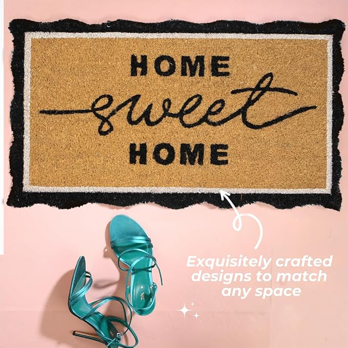 Folkulture Welcome Matt Outdoor | 16 x 28 Door Mats, Home Sweet Home Scalloped Coir Mats for Front Door Outside Entrance | Eco Friendly, Durable & Anti Slip | Welcome-Mats Cute