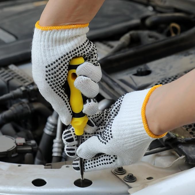 12Pairs Grip Safety Work Gloves Anti-slip Dots Bulk Gloves Moist Cotton Knit Gloves for Garage Warehouse Construction