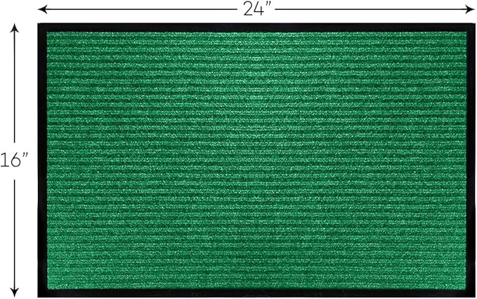 LuxUrux Striped Green Door Mat - Heavy Duty, Indoor/Outdoor, Easy Clean, Waterproof, Low-Profile (24'' x 16'') - Ideal for Entry, Patio, Garage - Durable Solution for High Traffic Entrance Ways