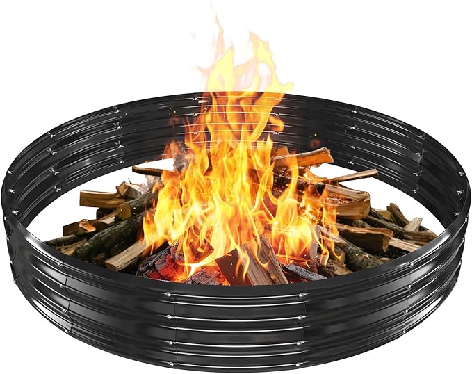 Large Metal Fire Pit Ring/Bonfire Fire Ring- 6 FT Diameter, 0.7 MM Thick,1 ft High, Durable and Stylish for Outdoor Fire Pits,Patios and Camping (Black, 6X6X1 ft)