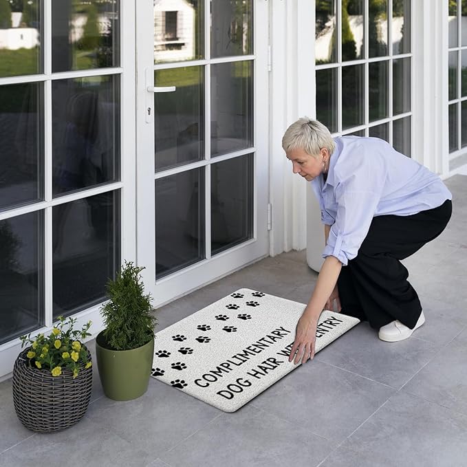 JINYO Dog Door Mat, Complimentary Dog Hair with Entry Funny Door Mat Indoor Outdoor Entrance Entryway Porch, Dog Welcome Mats, Puppy Paws Bath Mats for Bathroom, 17x30 Inch