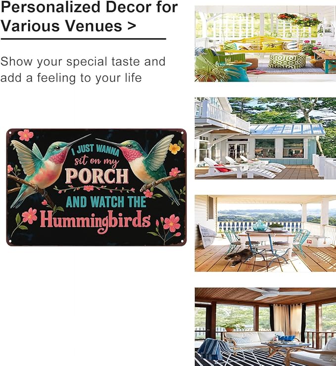 Funnysign I Just Wanna Sit On My Porch And Watch The Hummingbirds Vintage Tin Sign for Porch Garden Patio Outdoor Decor 8 X 12 Inch(3997)