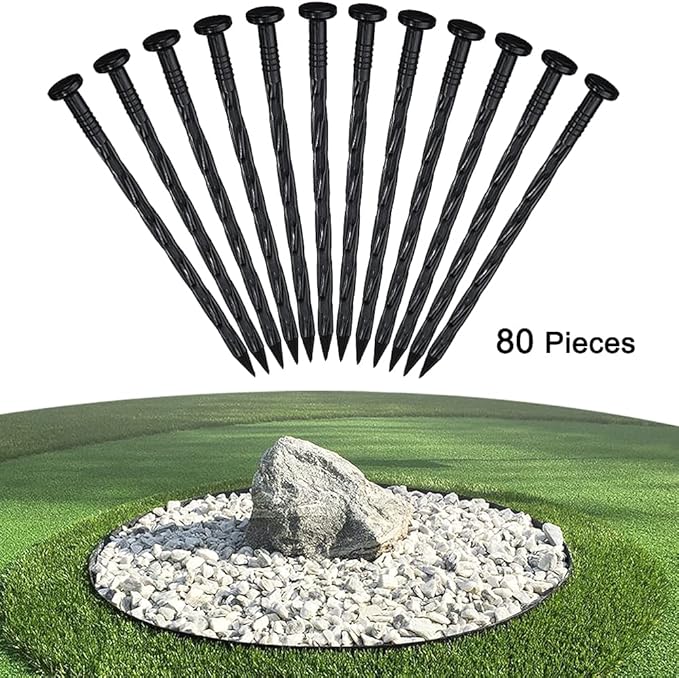 80 Pcs 8 Inch Plastic Edging Nails, Spiral Landscape Fabric Edging Anchoring Stakes Nylon Landscaping Anchoring Spikes Garden Lawn Yard Spikes for Weed Barrier, Paver Edging, Artificial