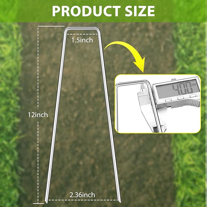 Landscape Staples 12 Inch, 12/25/50/100/200 Pack U-Shaped Galvanized Garden Stakes, 8 Gauge Heavy Duty Ground Stakes for Outdoor Decorations, Fixed Irigation Tubing, Fence,Weed Barrier Fabric