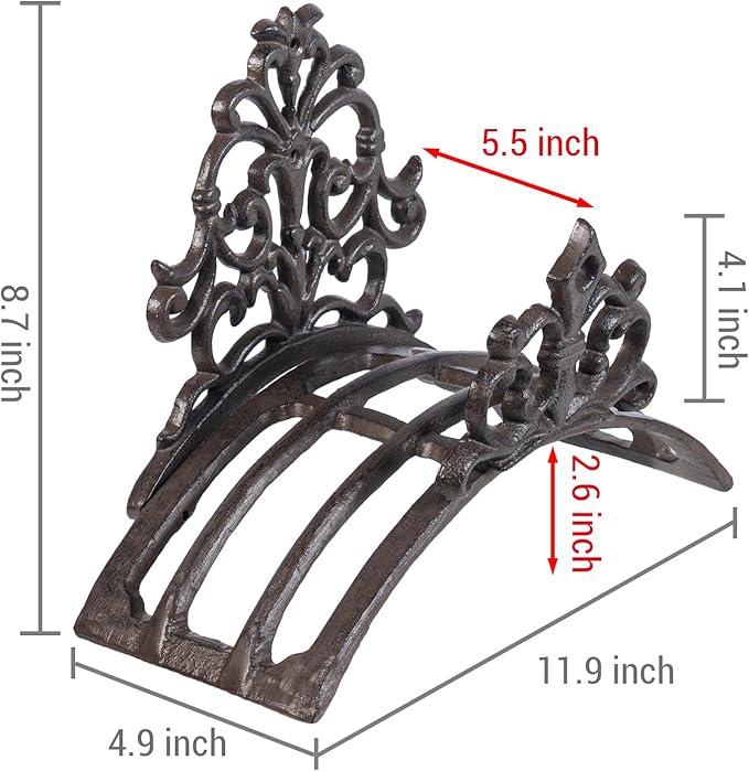 MyGift Wall Mounted Garden Hose Holder, Decorative Vintage French Floral Scrollwork hose Reel Hanger, Dark Coffee Cast Iron Water Hose Storage Rack