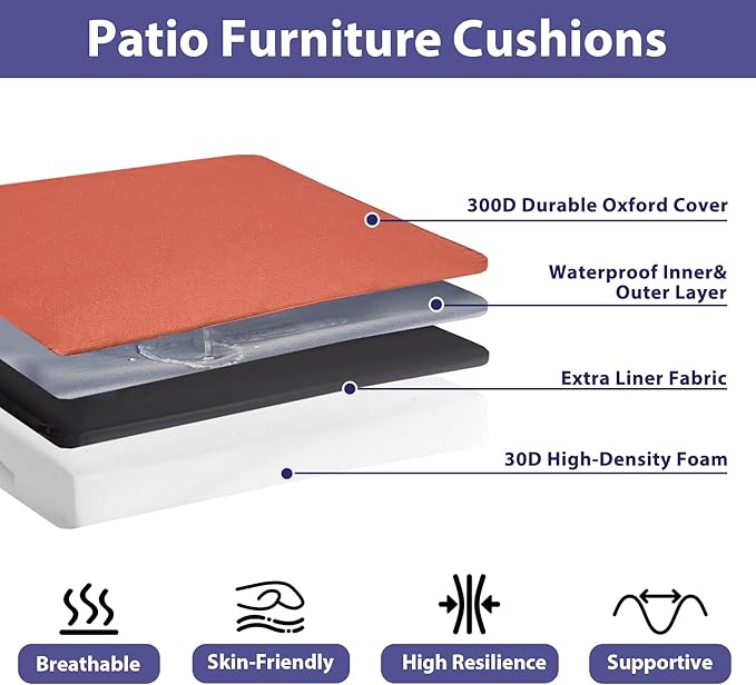 Outdoor Chair Cushions Set of 4 -Waterproof Outdoor Seat Cushions for Patio Furniture, Patio Chair Cushion with Handle and Ties, Square Out Door Chair Pads,18.5" x 16" x 3", Spice