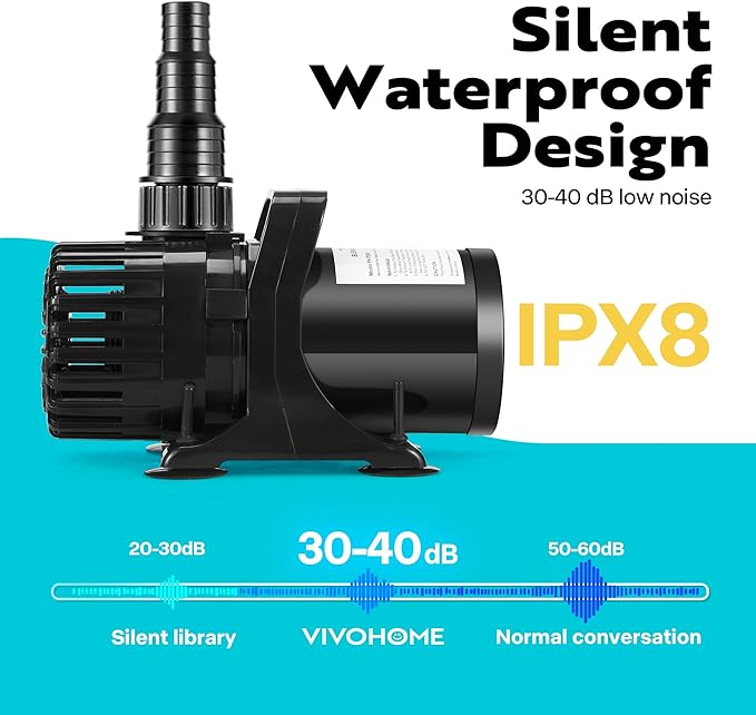 VIVOHOME 100W 1800GPH Submersible Water Pump with 180° Adjustable Water Outlet, 13.8ft High Lift for Waterfall Fountains Fish Tank Pond