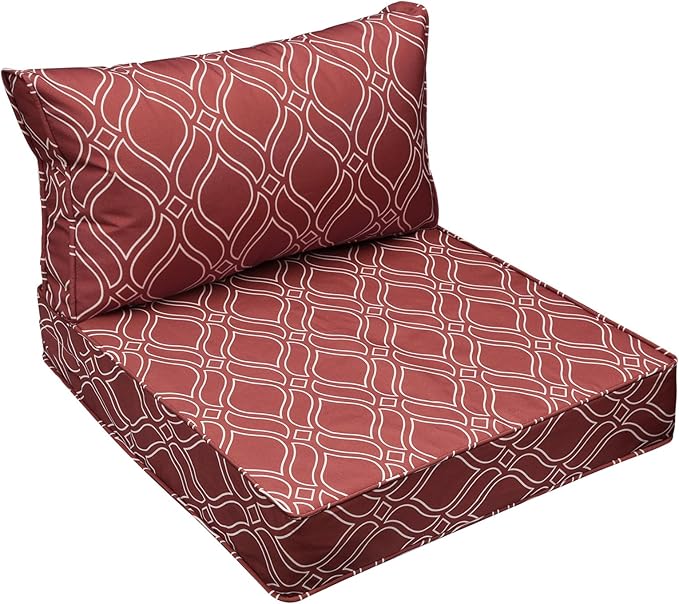 AAAAAcessories Outdoor Seat Cushions for Chairs, Fade-Resistant, Waterproof Patio Furniture Replacement Cushions, 24" x 24" x 5" + 24" x 13.5", Clay Red Vine Trellis