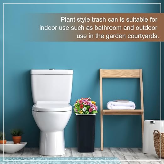 Dog Poop Trash Can Outside 3.96 Gal/15 L Plant Styled Dog Waste Trash Can with Lid 50 Pcs Plastic Waste Bags Outdoor Indoor Poop Container Slim Garbage Bin for Yard Garden Pet (Flower Black)