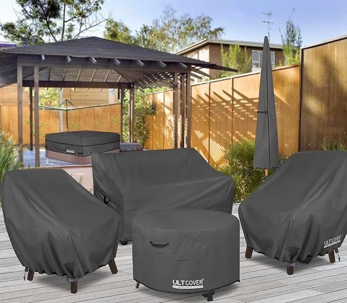 ULTCOVER Waterproof Patio Chair Cover – Outdoor Lounge Deep Seat Single Lawn Chair Cover Fits Up to 32W x 34D x 34H inches, Black