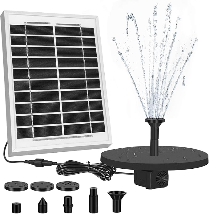 ECO-WORTHY 5W Small Solar Water Fountain Pump, 5W solar panel Outdoor Submersible Water Fountain Pump with 10FT Cables and 8 Nozzles,suit for Bird Bath,small pond