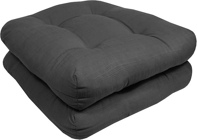 Sweet Home Collection Patio Cushions Outdoor Chair Pads Premium Comfortable Thick Fiber Fill Tufted 19" x 19" Seat Cover, 2 Count (Pack of 1), Charcoal