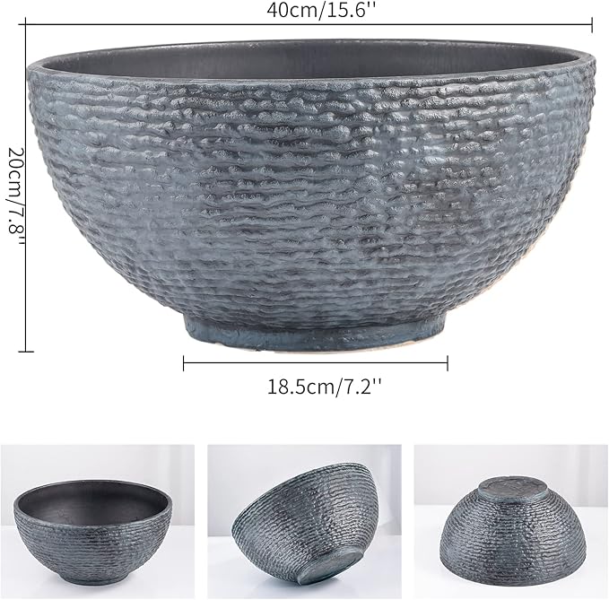 Sungmor Large Garden Bowl Planter Water Plant Pot, Miniature Landscaping Succulent Planter, 15.6 Inch Marble Texture Water Lily Pots, Small Fountain Base Mini Fish Pond Bird Bath