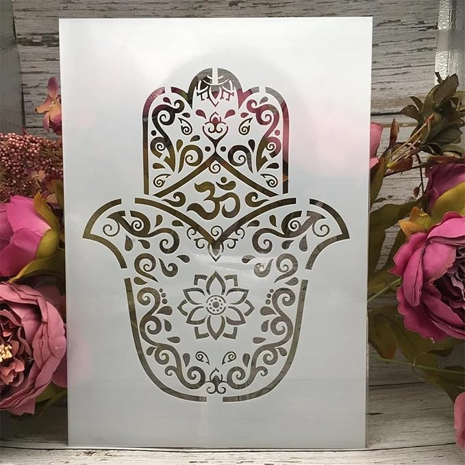 TIAMECH A4 Reusable Mandala Hand Stencil for Painting - Palm Layering Template, DIY Wall Art, Wood Furniture, Scrapbook & Crafts (8.3x11.7inch)