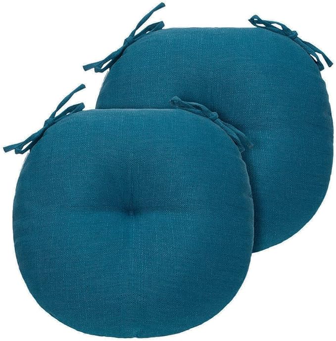 Bistro Chair Cushions 15 inch,Set of 2,Tufted Round Chair Cushions with Ties,15"x15"x4",Water Resistant Round Seat Cushion for Barstool Chairs,Patio Garden Kitchen Outdoor Furniture(Light Blue)