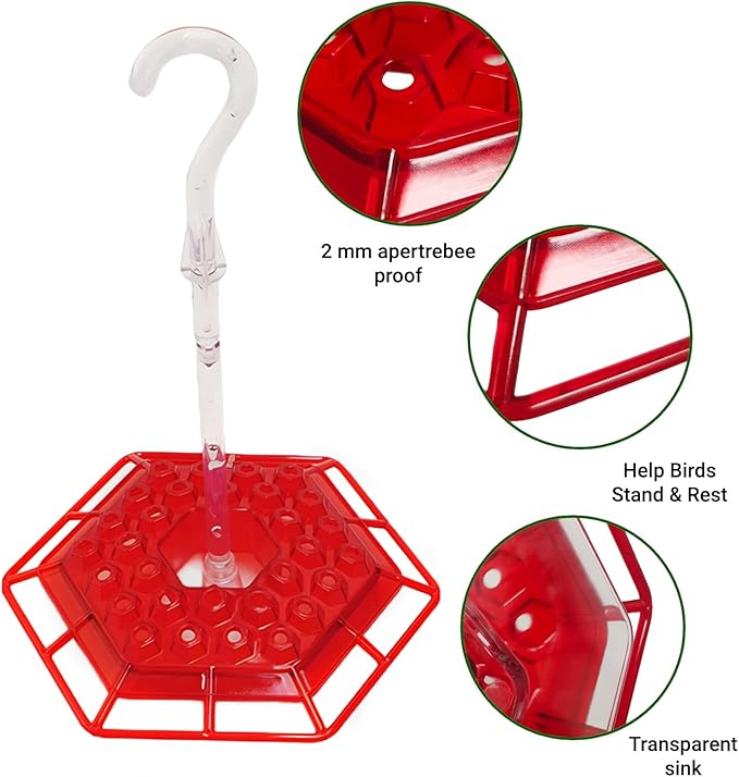 Hummingbird Feeders for Outdoors Hanging, 10 oz Wild Bird Feeder with 30 Feeding Ports,Sherem Hummingbird Feeder and Built-in Ant Moat, Easy to Clean and Refill (Red)