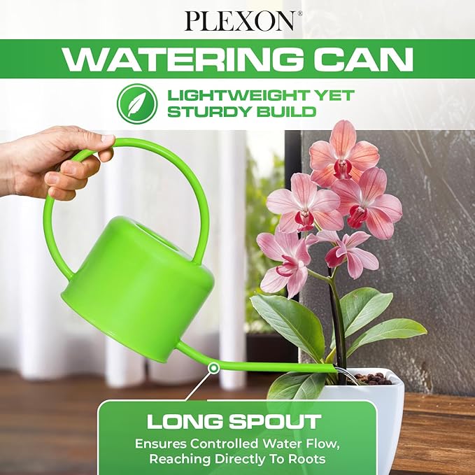 Plexon Long Spout Watering Can Indoor Plants, 40 oz Small Watering Can Pot Metal for Garden Flowers House Plants Mini, Powder Coated, for Mom Girlfriend Daughter, Green