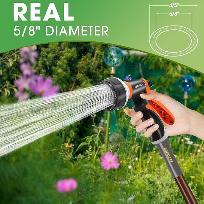 Heavy Duty Garden Hose – 5/8 Inch Flexible, Lightweight Hybrid Hose with 600 PSI Burst Pressure, Swivel Handle, and Durable Copper Male/Female Fittings (Black with hose sprayer, 25FT)