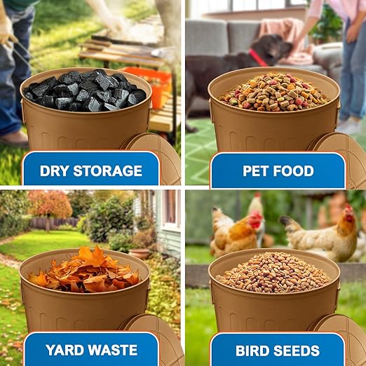 Plexon Large Metal Trash Can with Lid 20 Gallon, Decorative Outdoor Trash Can Heavy Duty Galvanized Metal Bucket with Lid for Garage Workshop Ash Storage Farmhouse, Copper 3 Pack