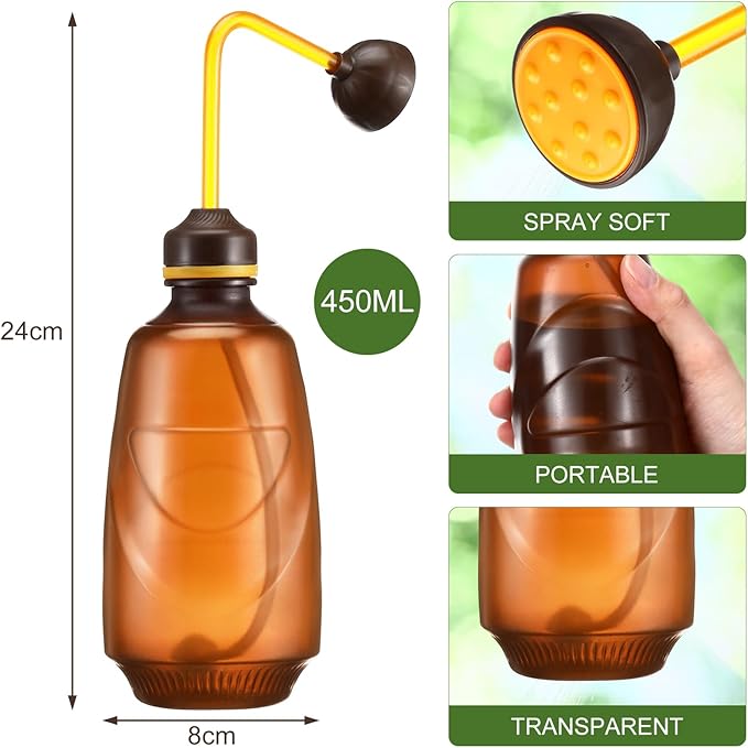 4 Pcs Small Watering Can for Seedlings Indoor Plant Flower Watering Pot 0.45L Succulent Squeeze Sprinkling Bottle for House Bonsai Spray(Brown, Pink, Green, Blue)