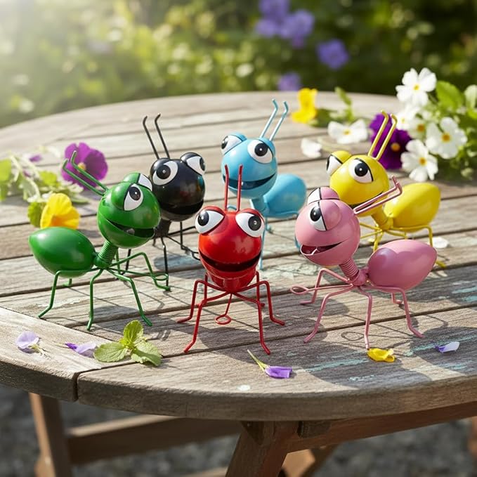 Metal Yard Art Garden Decorative Cute Ant Outdoor Wall Sculptures - Set of 6