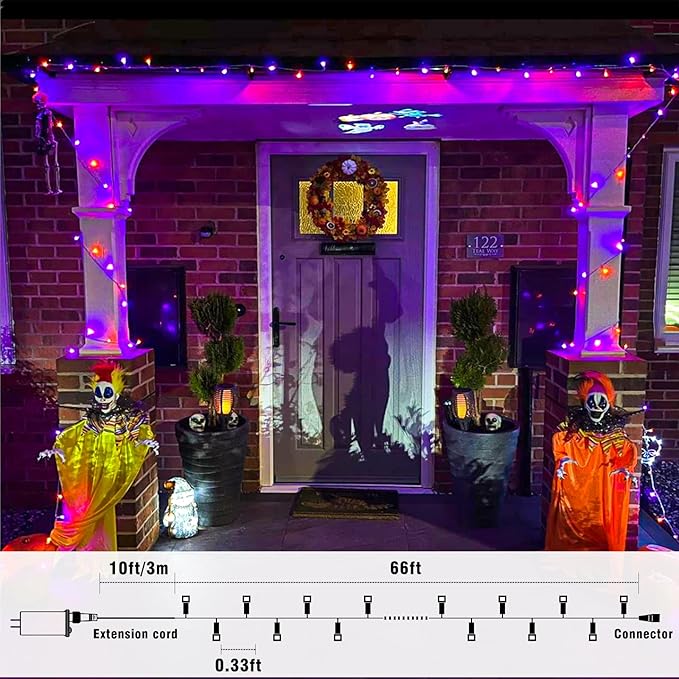66FT 200 LED Christmas Lights Outdoor, Orange and Purple String Lights Indoor Waterproof with 8 Modes, Connectable Clear Wire Twinkle Fairy Lights for Indoor Home Xmas Garden Decorations