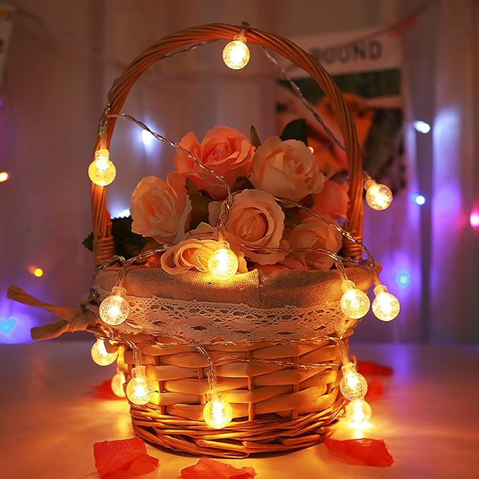 Battery Operated Globe String Lights 16FT Waterproof 30 LED 8 Modes Outdoor String Lights Crystal Ball String Light with Timer for Backyard Garden Balcony Pergola Wedding Party, Warm White