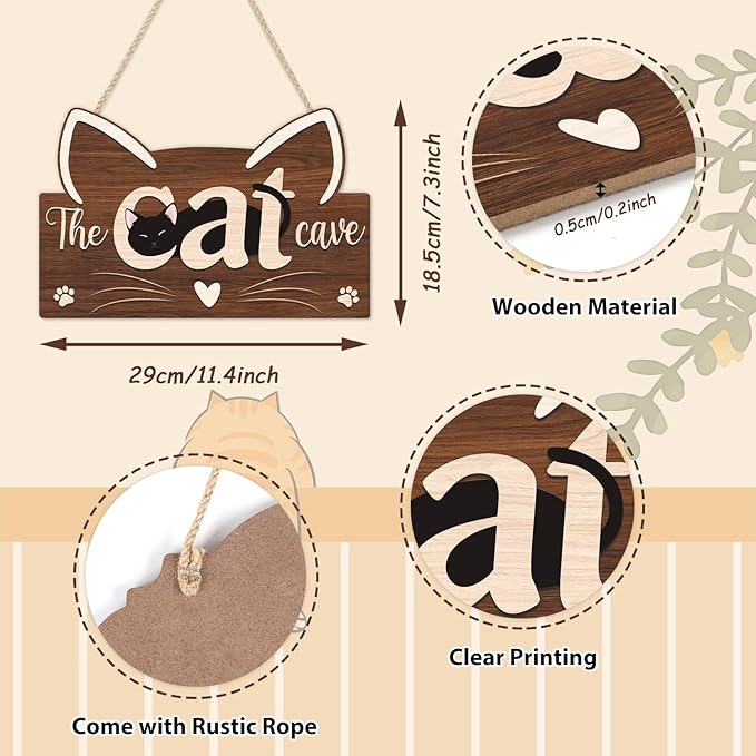 HLNIUC Funny Black Cat Door Sign(11”x7”),Cute Pat Welcome Wall Decor,The Cat Cave Hanging Decoration for Front Door,Housewarming Gift Wall Sign for Pat Lovers,Cats Welcome People Tolerated Plaque