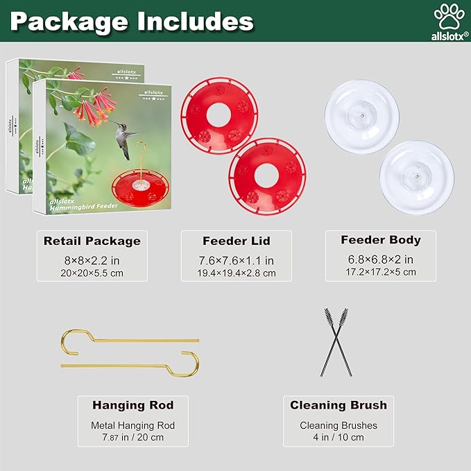 Hummingbird Feeders for Outdoors Hanging (2 Pack), 5 Feeding Ports 16 oz Plastic Hummingbird Feeder, Bee-Proof Leak-Proof No Drip, Easy to Clean with Cleaning Brushes